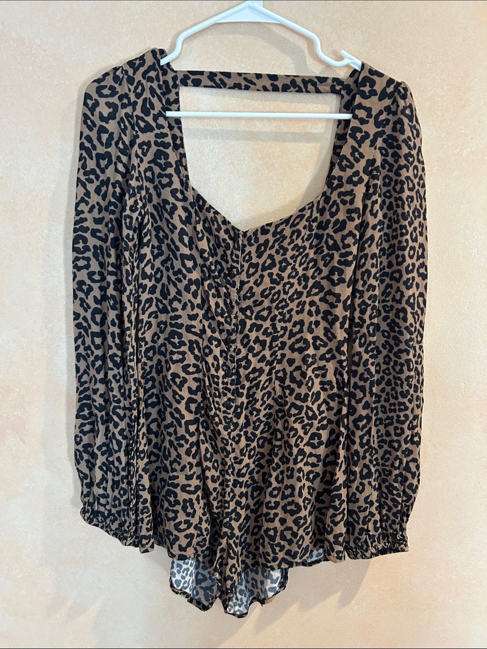 Beach riot Leopard Print V-Neck Long Sleeve romper - Brown/Black small